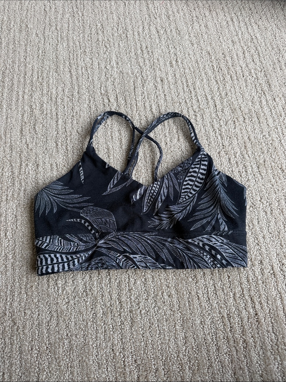 JoyLab Black Bralette with Gray Leaf Print